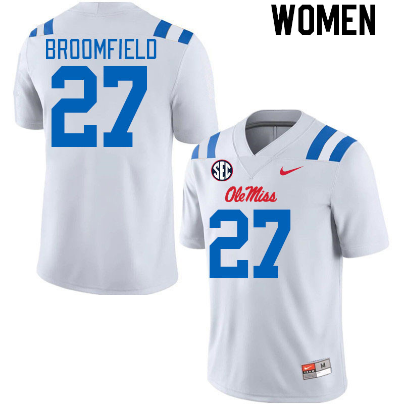 Women #27 Pat Broomfield Ole Miss Rebels 2024 New Uniforms College Football Jerseys Stitched-White